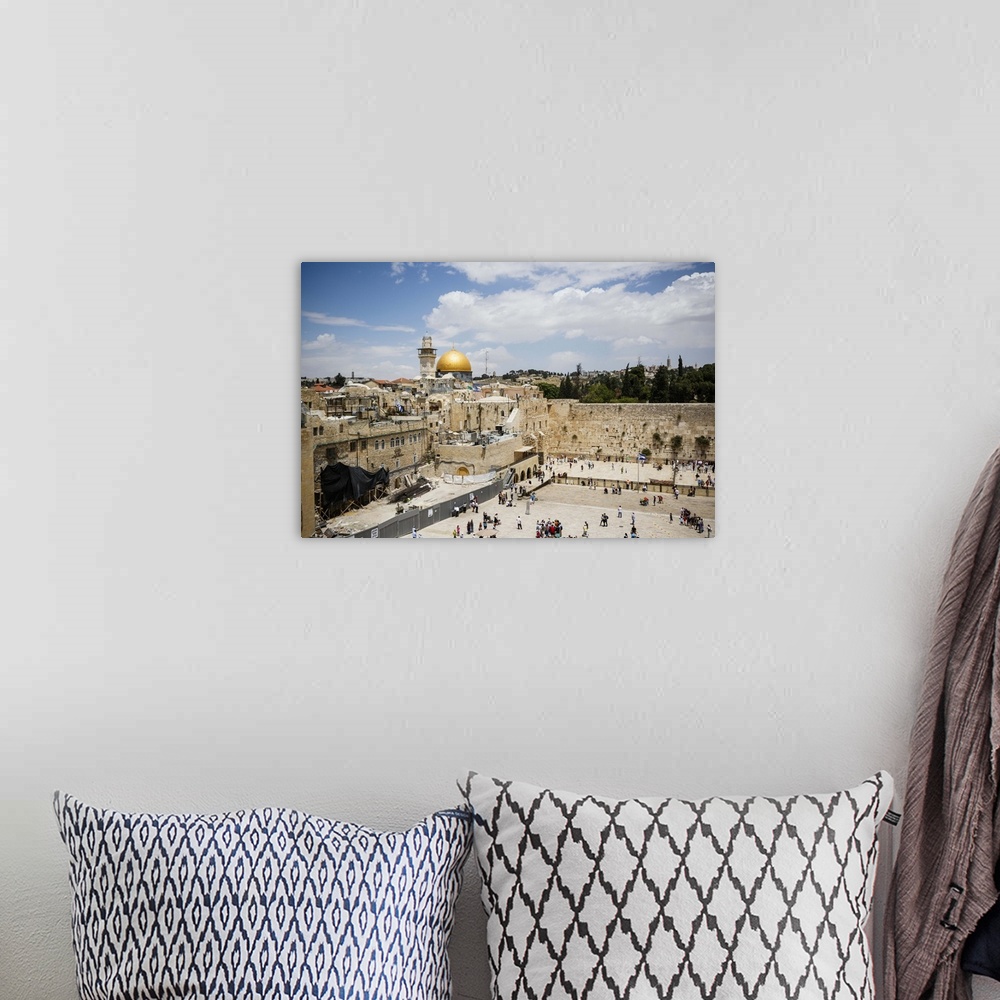 A bohemian room featuring View over the Western Wall (Wailing Wall) and the Dome of the Rock mosque, Jerusalem, Israel, Mid...