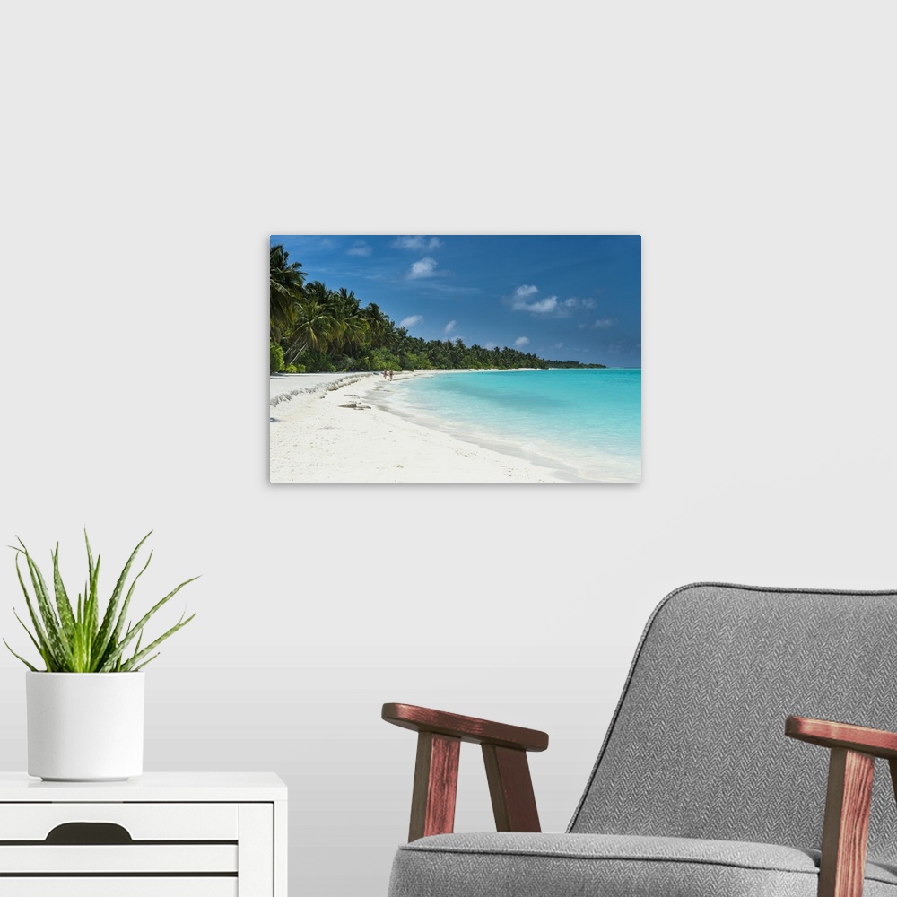 A modern room featuring White sand beach and turquoise water, Sun Island Resort, Nalaguraidhoo island, Ari atoll, Maldive...