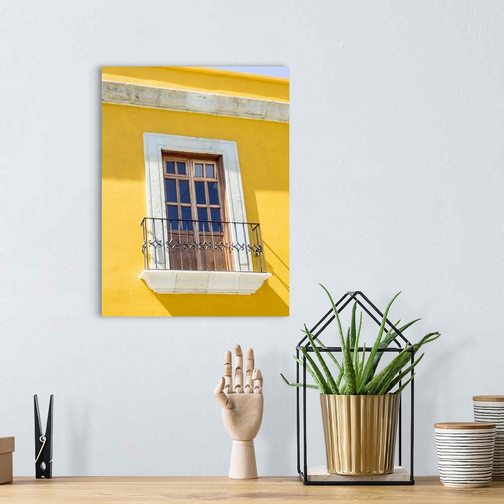 A bohemian room featuring White window of yellow house, Oaxaca, Mexico, North America