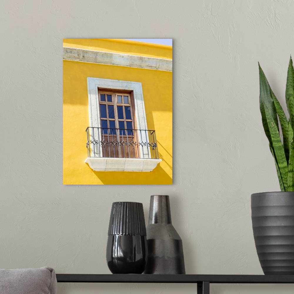 A modern room featuring White window of yellow house, Oaxaca, Mexico, North America