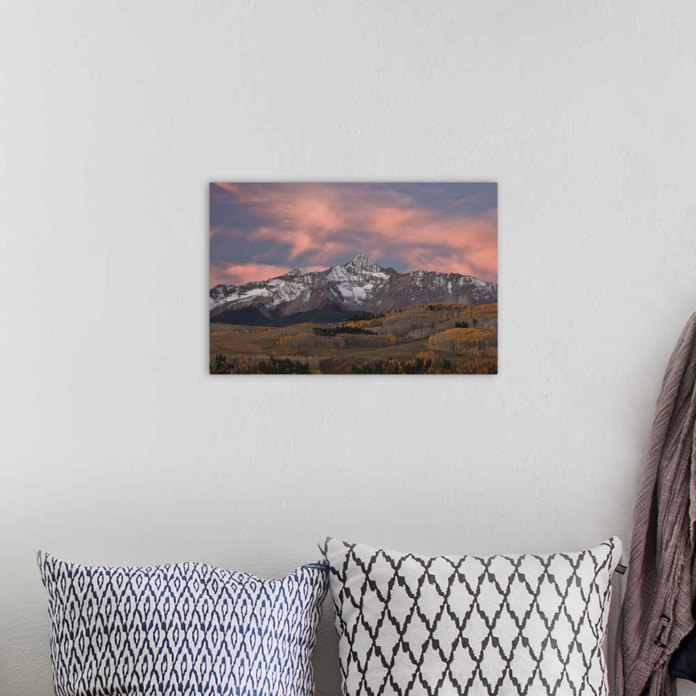 A bohemian room featuring Wilson Peak at dawn in the fall, Uncompahgre National Forest, Colorado, USA