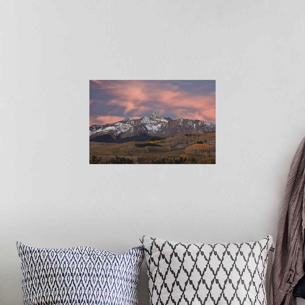 A bohemian room featuring Wilson Peak at dawn in the fall, Uncompahgre National Forest, Colorado, USA