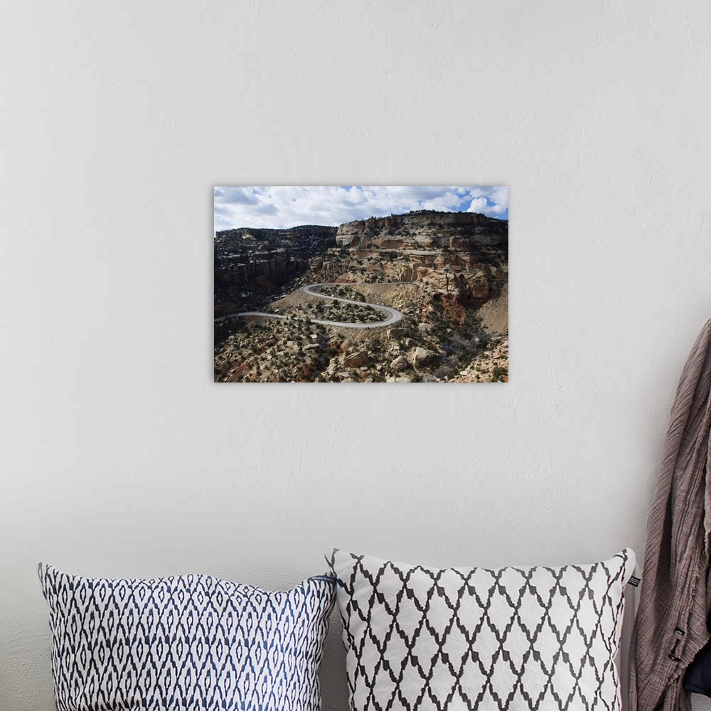 A bohemian room featuring Winding mountain road in plateau and canyon country, Colorado National Monument