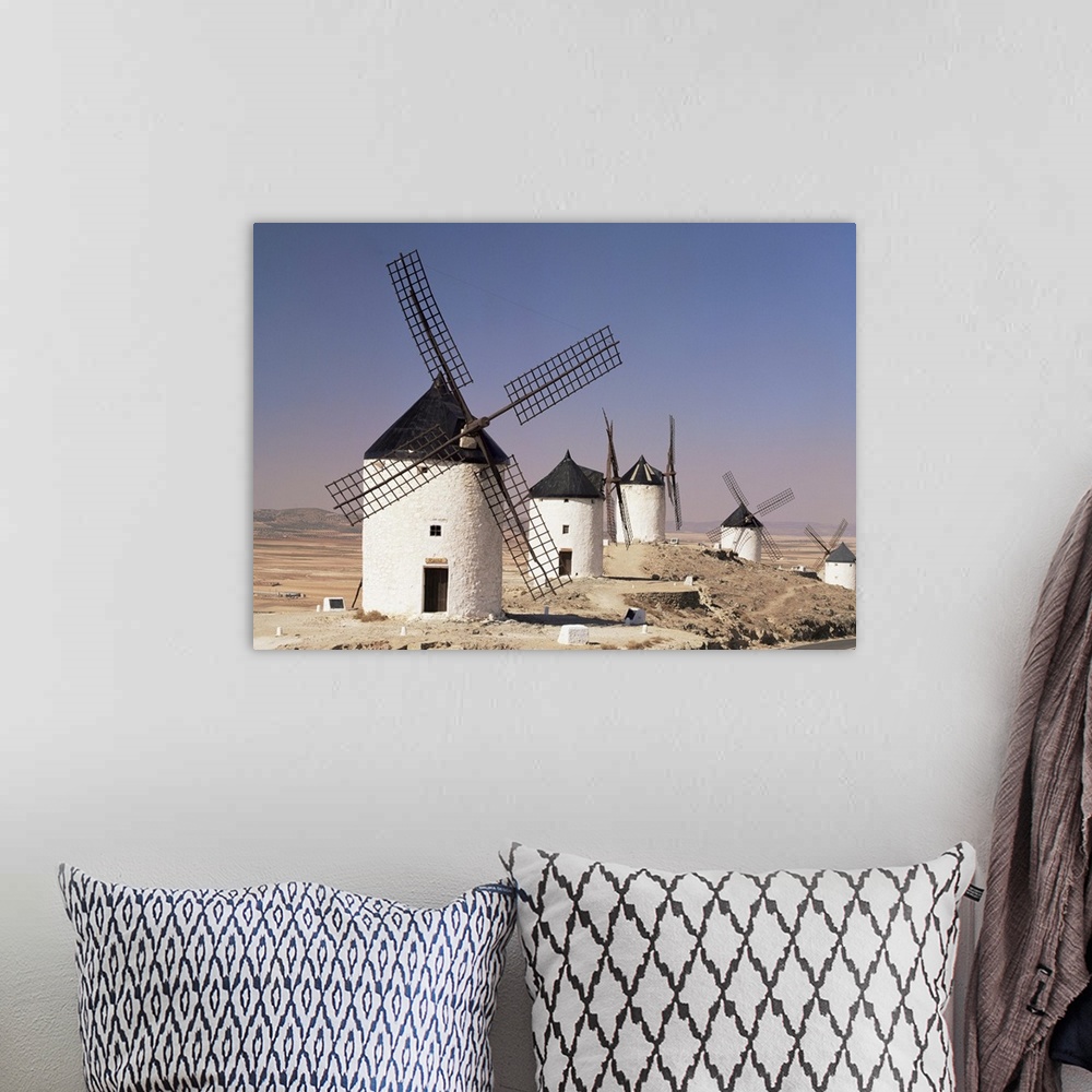 A bohemian room featuring Windmills above the village, Consuegra, Castilla La Mancha, Spain