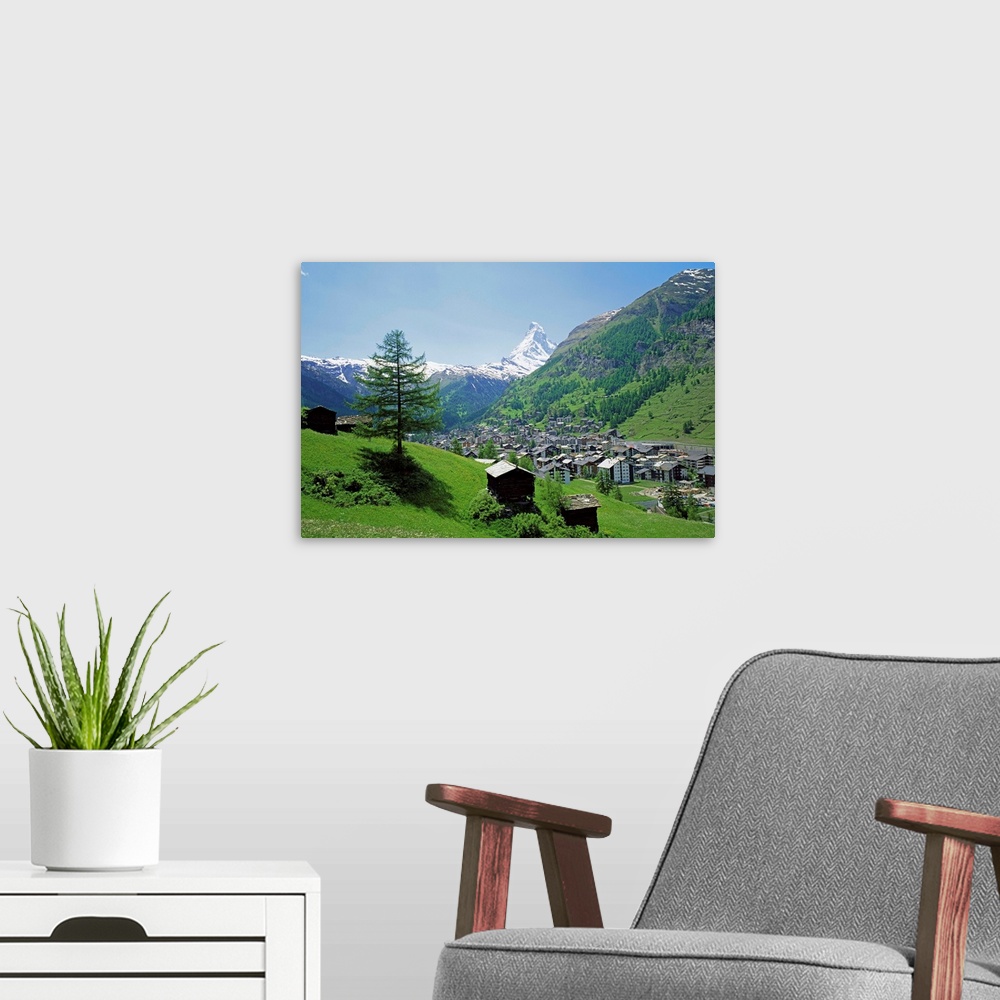 A modern room featuring Zermatt, and the Matterhorn, Swiss Alps, Switzerland, Europe
