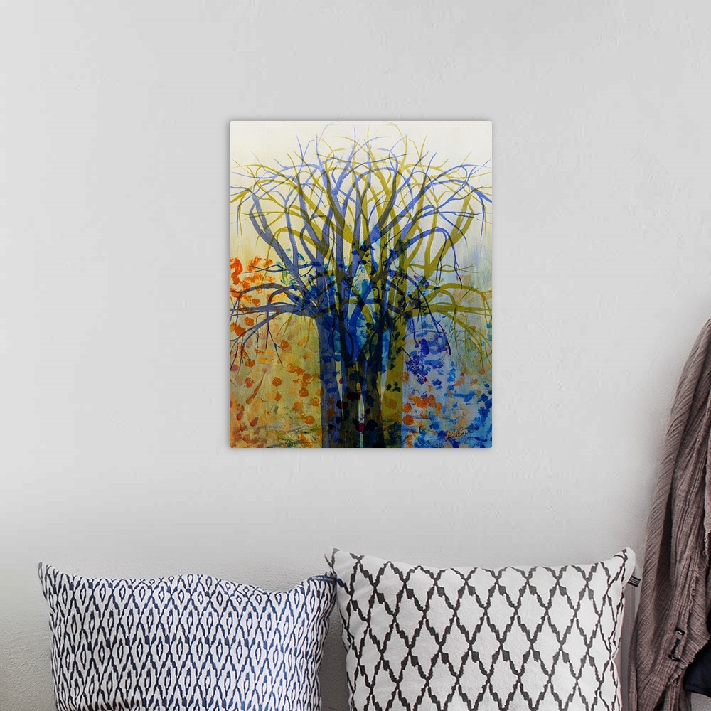A bohemian room featuring Blue Green Tree Double With Colored Dots