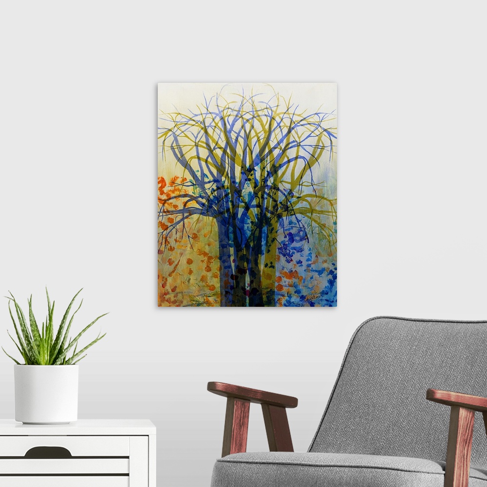 A modern room featuring Blue Green Tree Double With Colored Dots