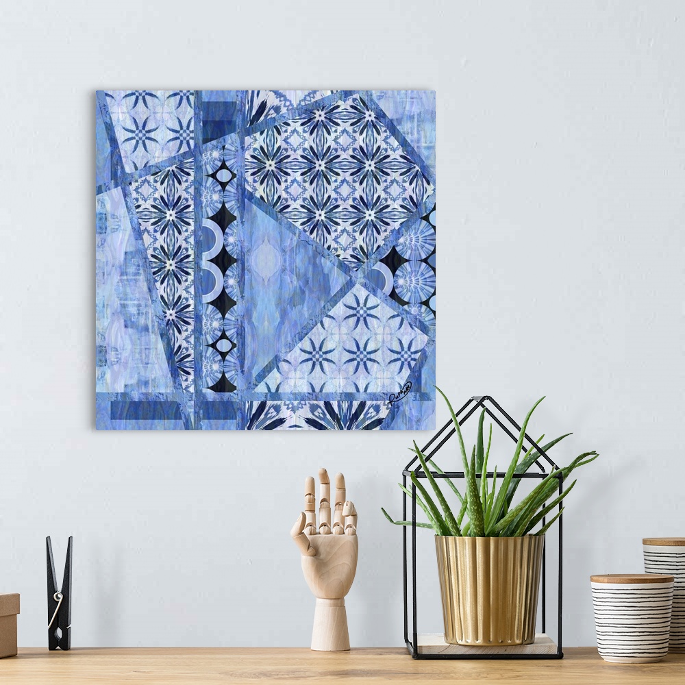 A bohemian room featuring Blue Sheer Patchwork Two