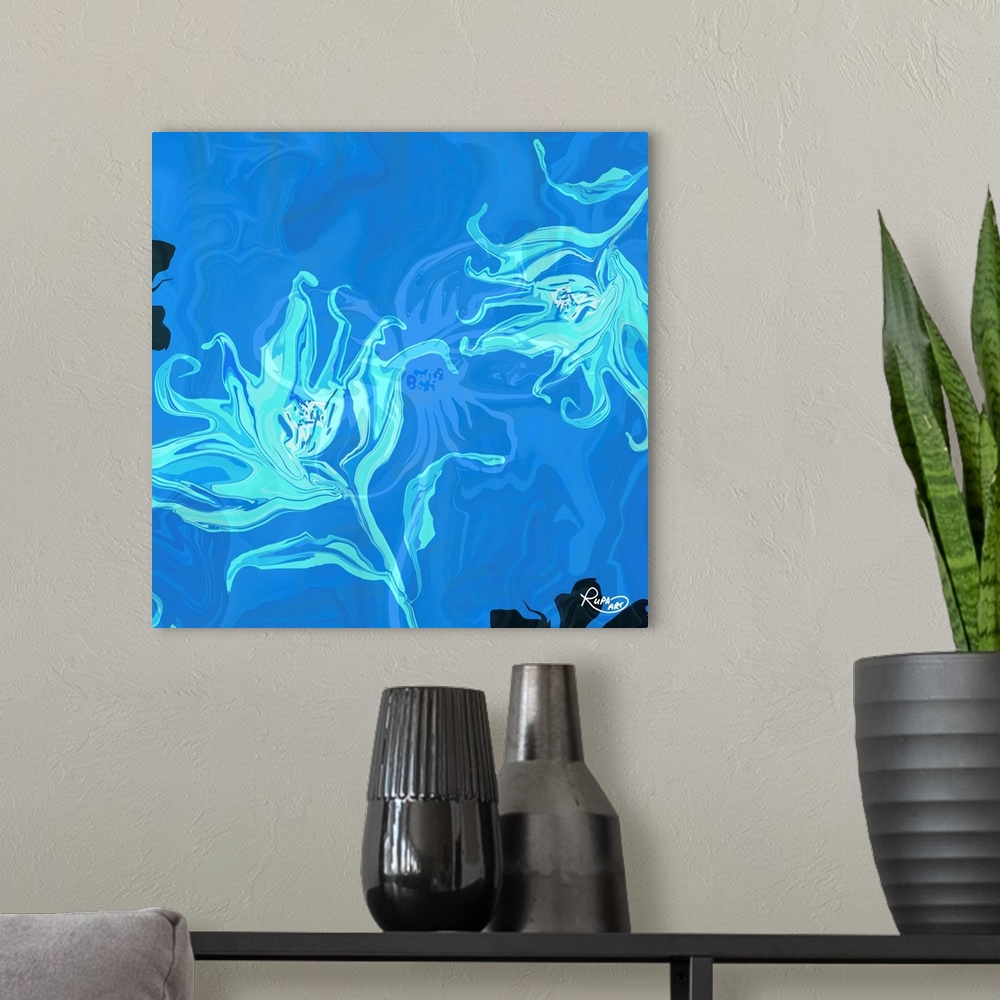 A modern room featuring Blue Whispy Flowers