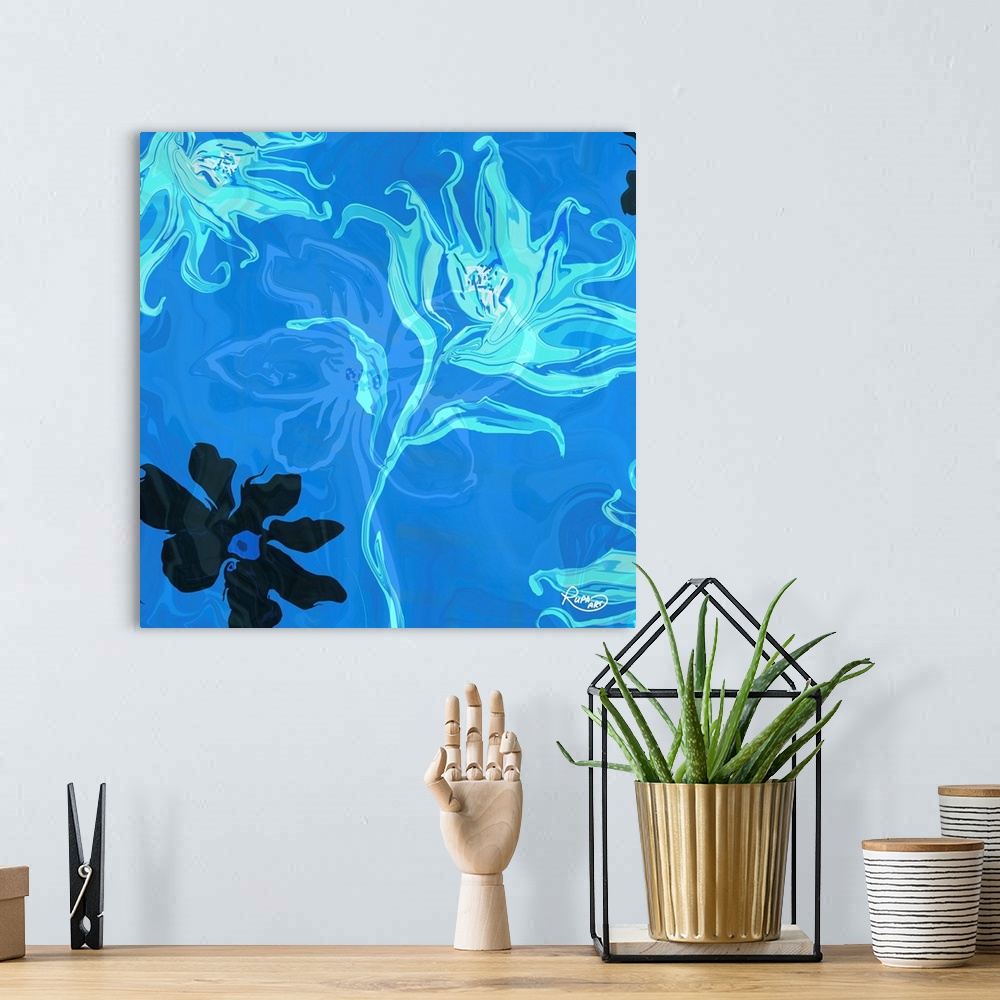 A bohemian room featuring Blue Whispy Flowers Two