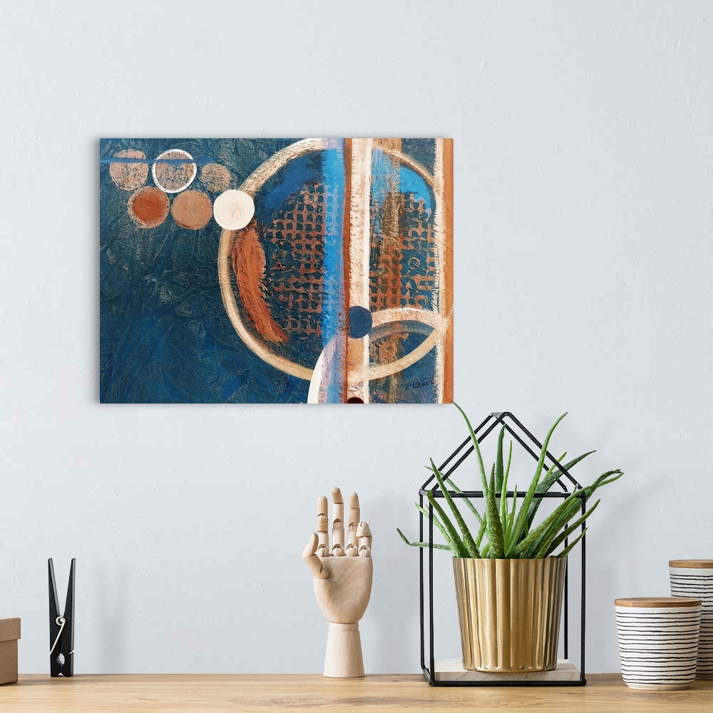 A bohemian room featuring Circle Abstract Version II Blue