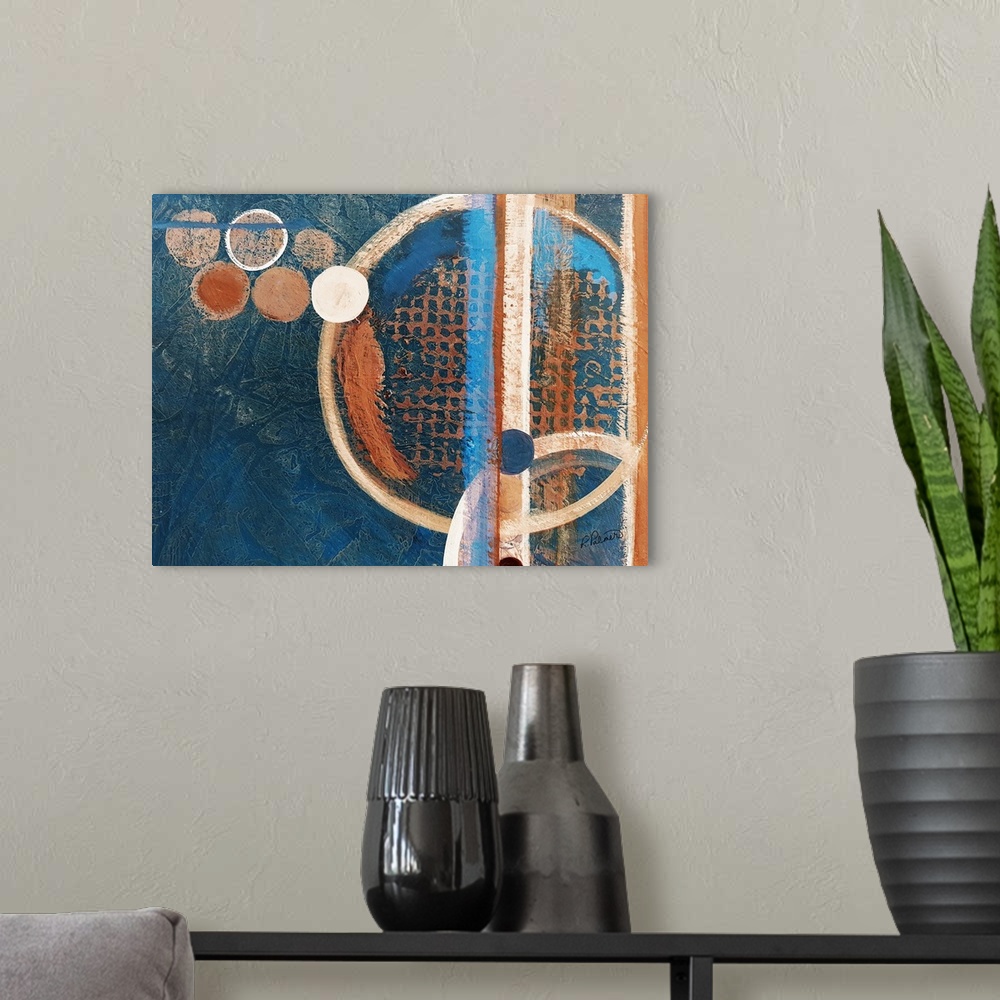 A modern room featuring Circle Abstract Version II Blue
