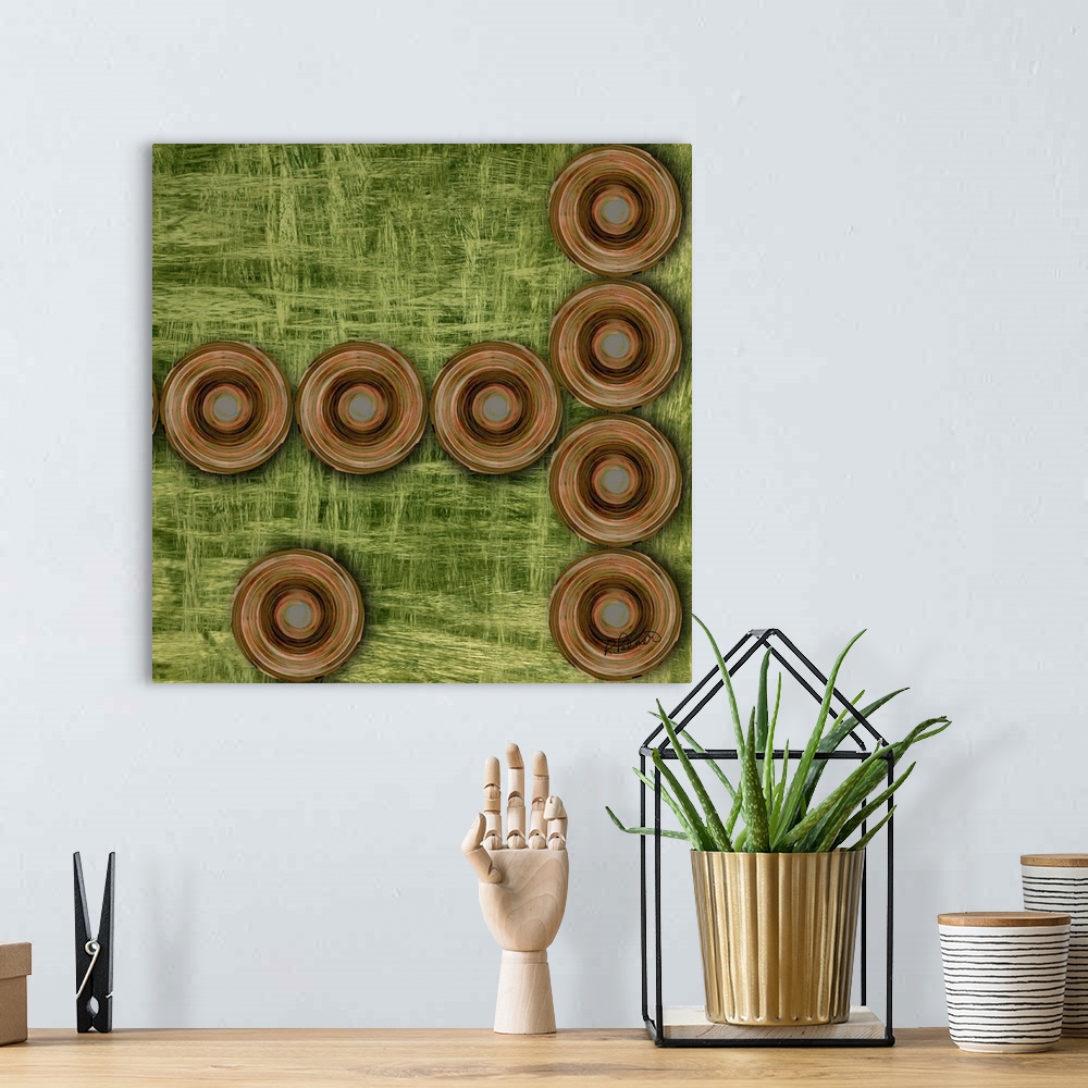 A bohemian room featuring Circles On Green Two