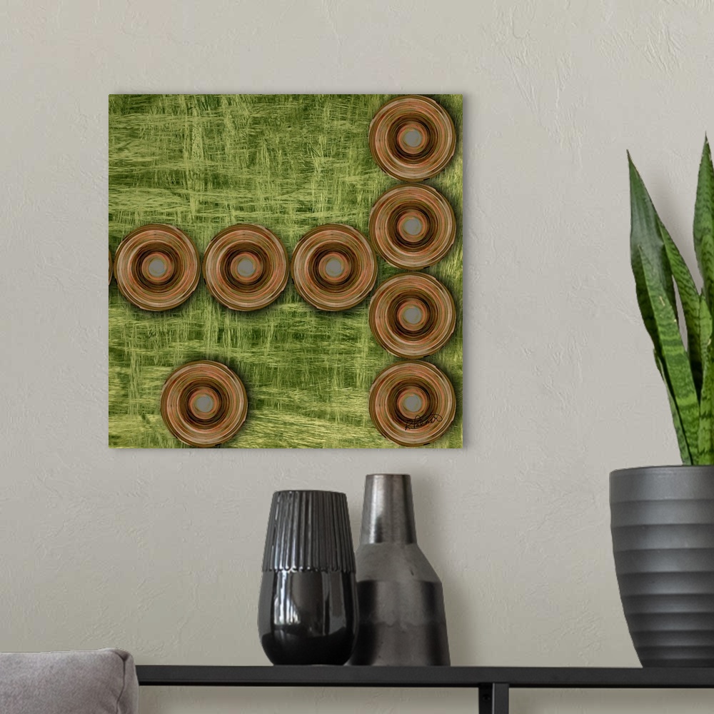 A modern room featuring Circles On Green Two