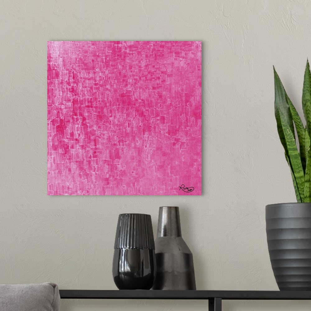 A modern room featuring Contemporary digital artwork in cheerful shades of bright pink.
