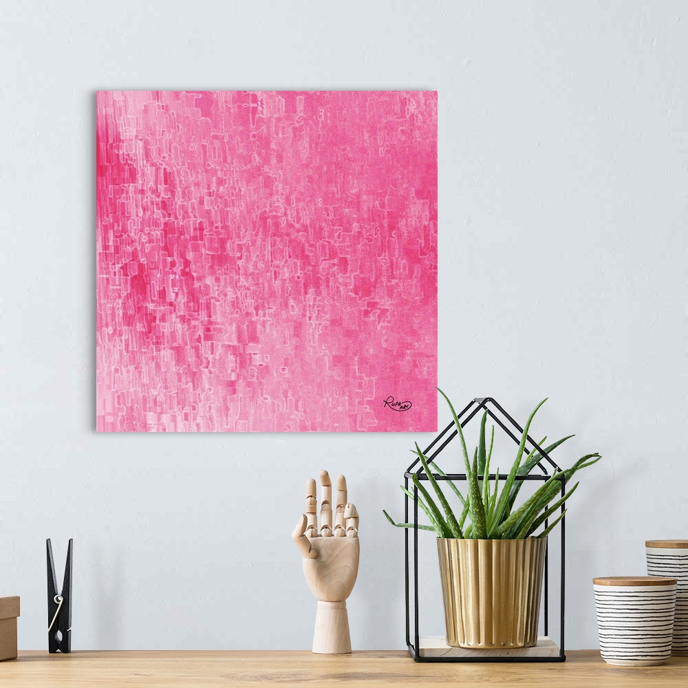 A bohemian room featuring Contemporary digital artwork in cheerful shades of bright pink.