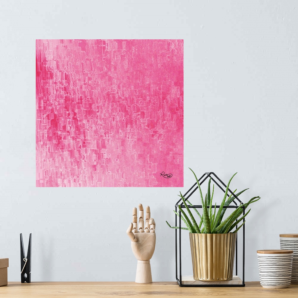 A bohemian room featuring Contemporary digital artwork in cheerful shades of bright pink.