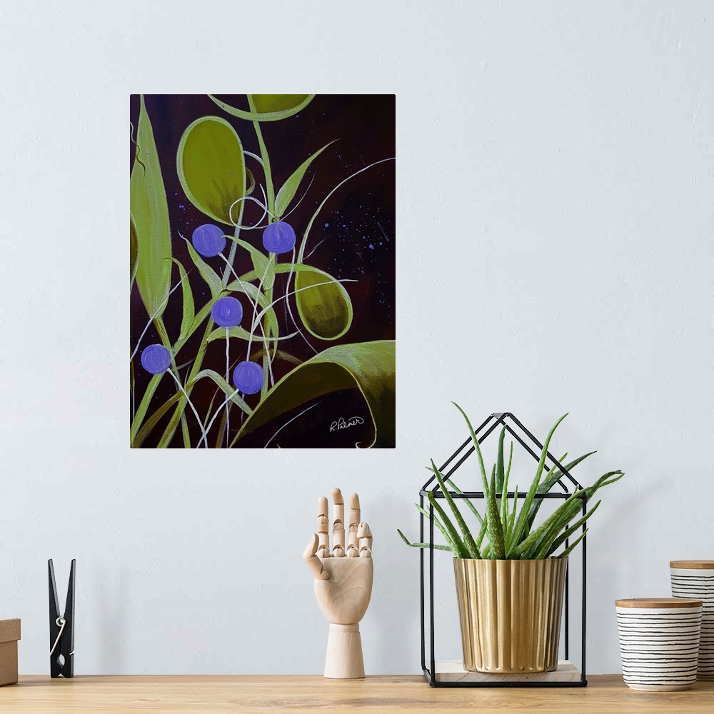A bohemian room featuring Green Purple And Blue Abstract Plant