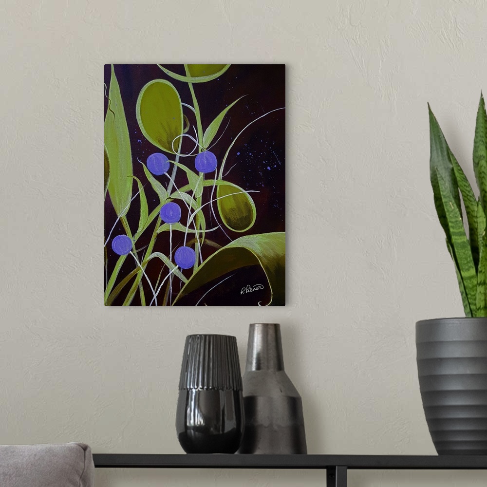 A modern room featuring Green Purple And Blue Abstract Plant