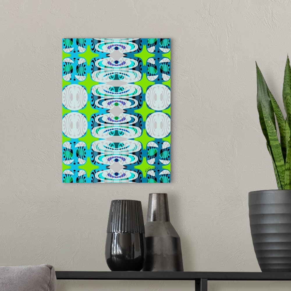 A modern room featuring Lime Blue White Abstract Pattern
