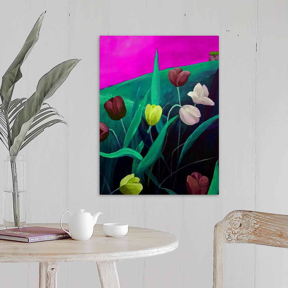 A farmhouse room featuring Magenta Sky Tulips