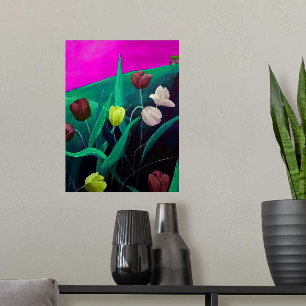 A modern room featuring Magenta Sky Tulips