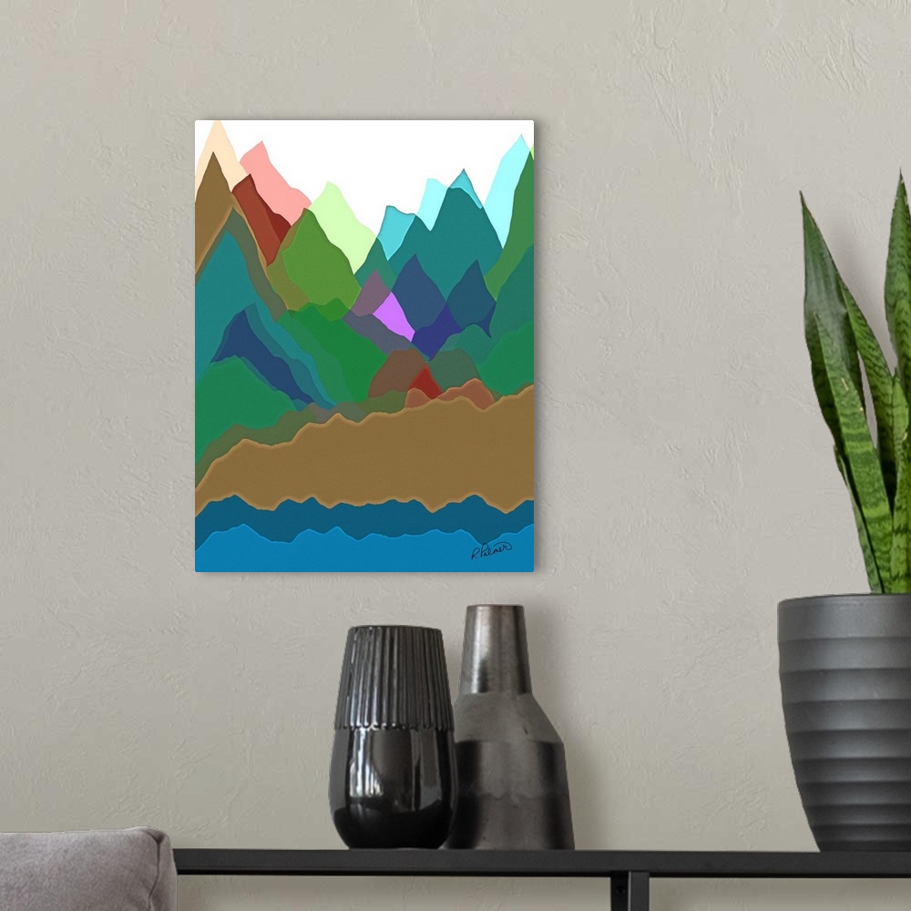 A modern room featuring Multicolored Mountain Overlap