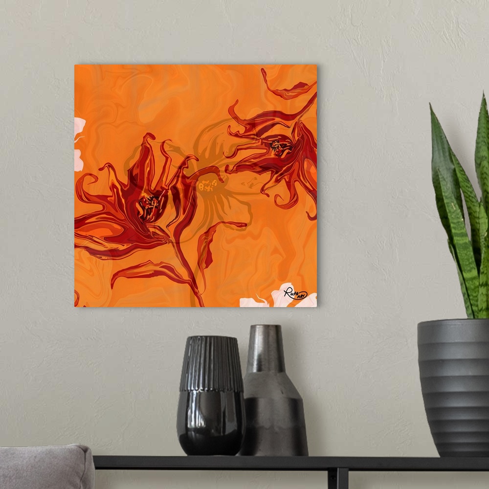 A modern room featuring Orange Floral