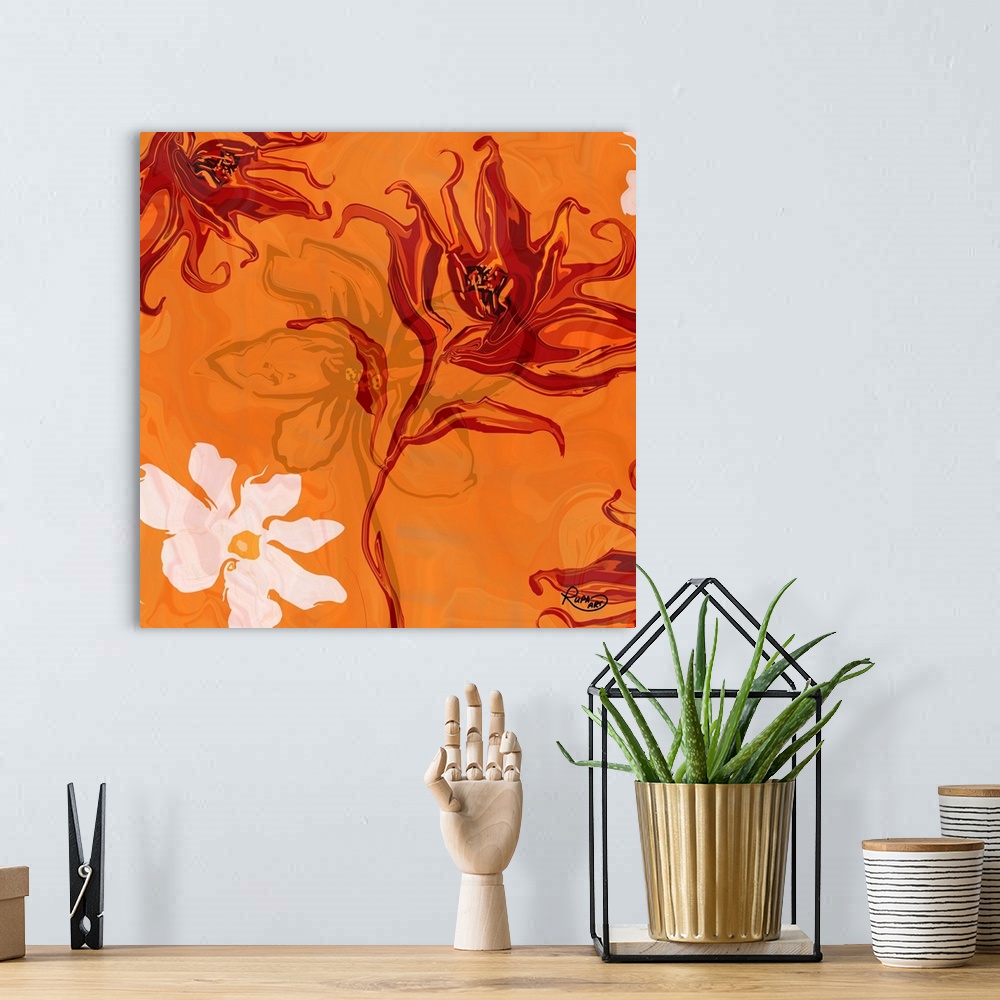 A bohemian room featuring Orange Floral Two