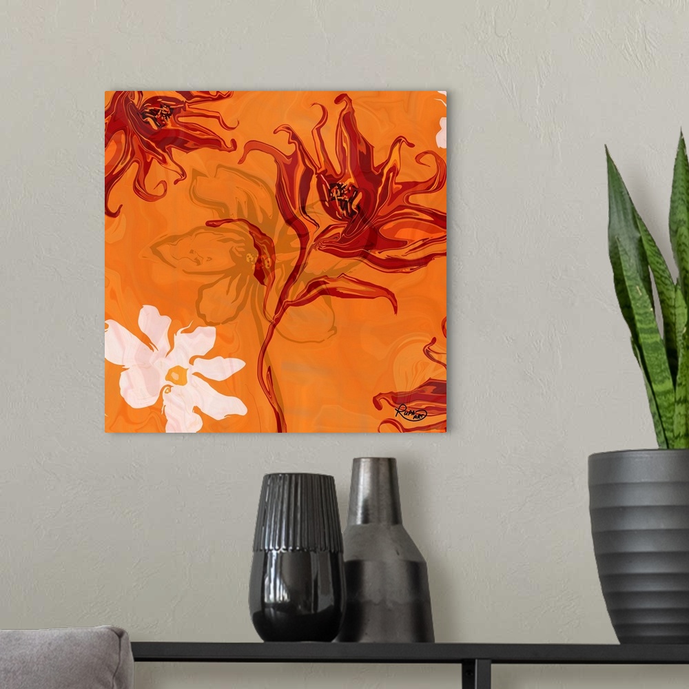 A modern room featuring Orange Floral Two