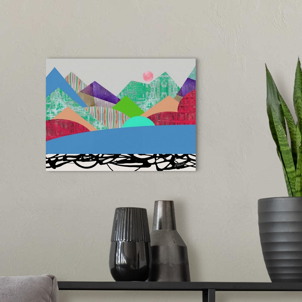 A modern room featuring Patterned Mountains