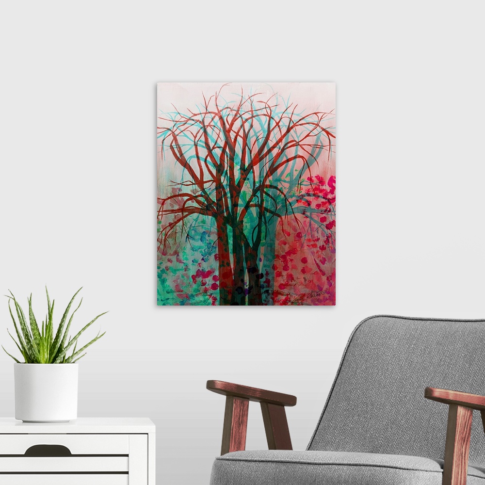 A modern room featuring Pink Aqua Tree Double With Colored Dots