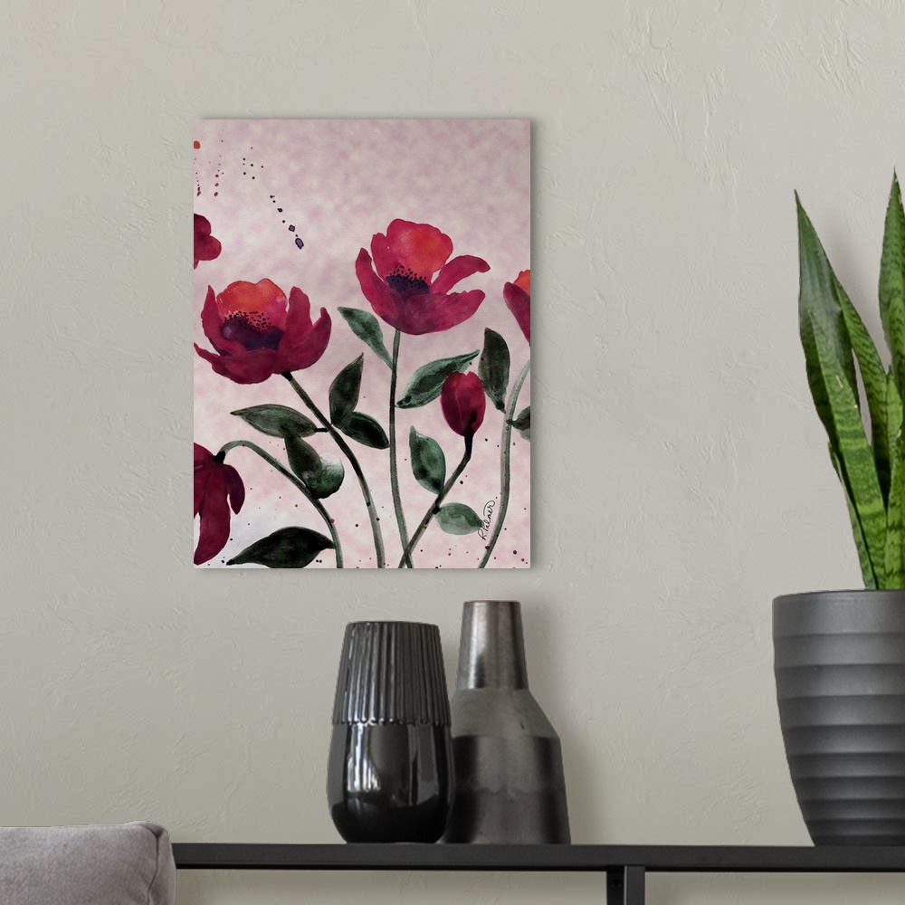 A modern room featuring Pink Flowers Three