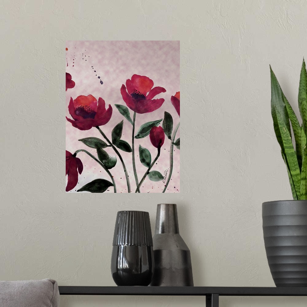 A modern room featuring Pink Flowers Three