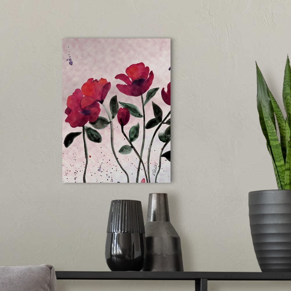 A modern room featuring Pink Flowers Two