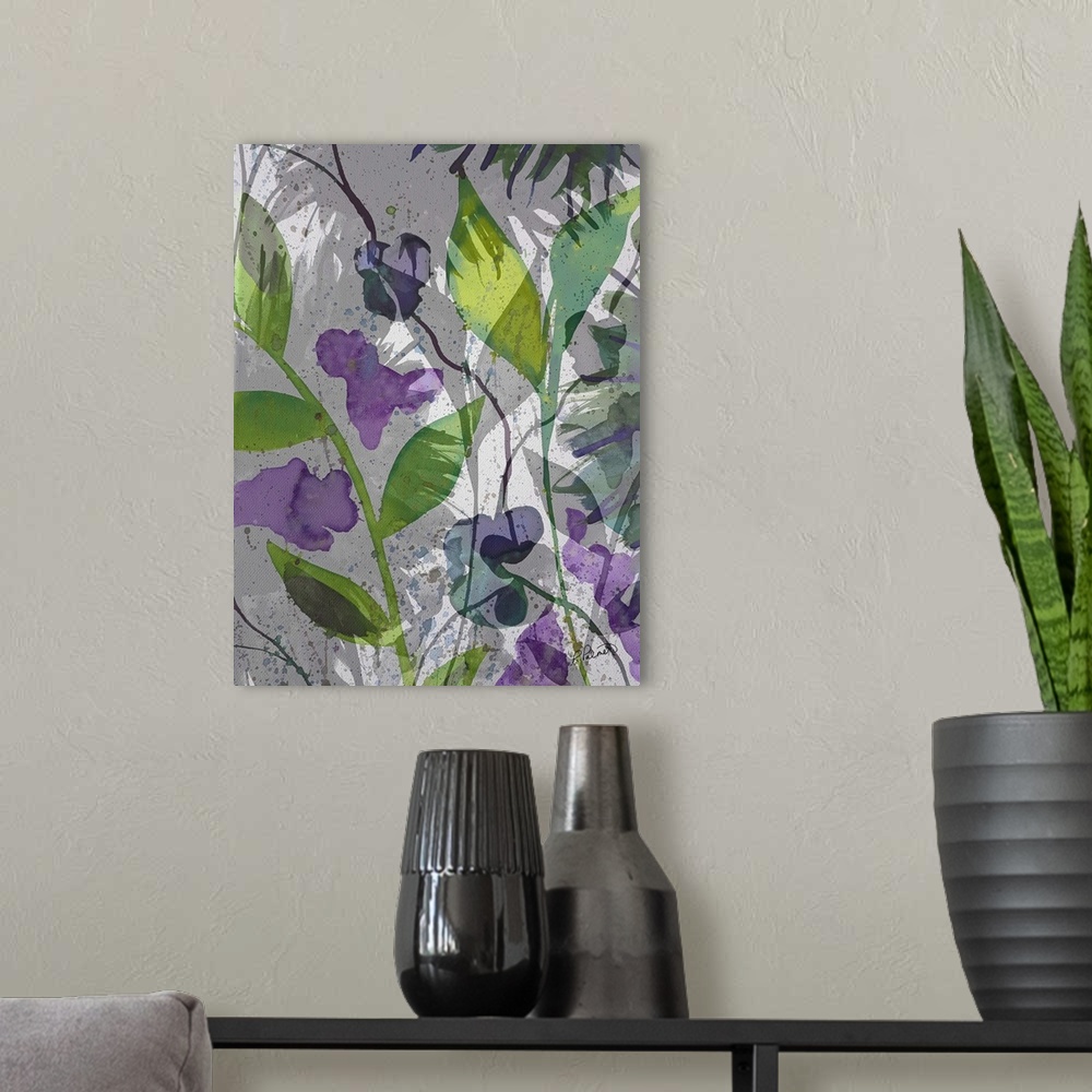 A modern room featuring Purple Green Floral Merge