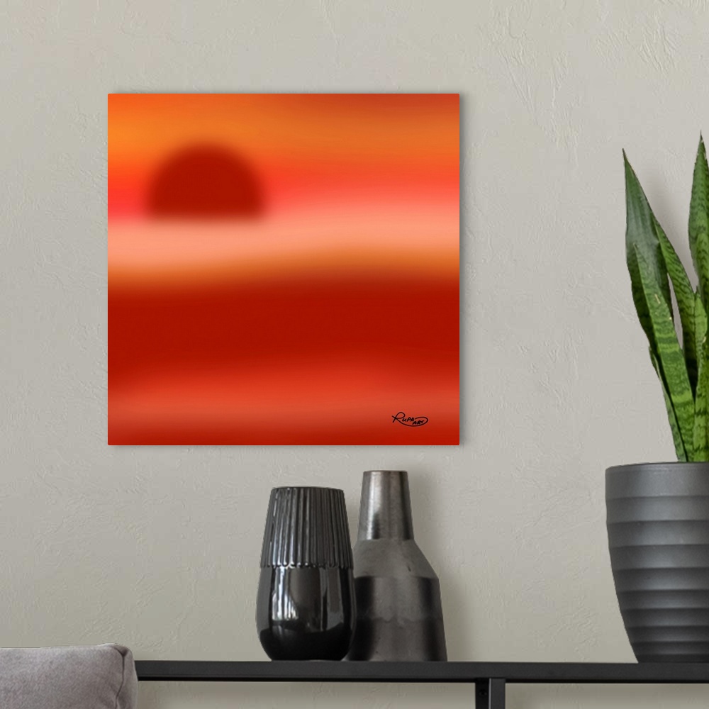 A modern room featuring Sunset Red