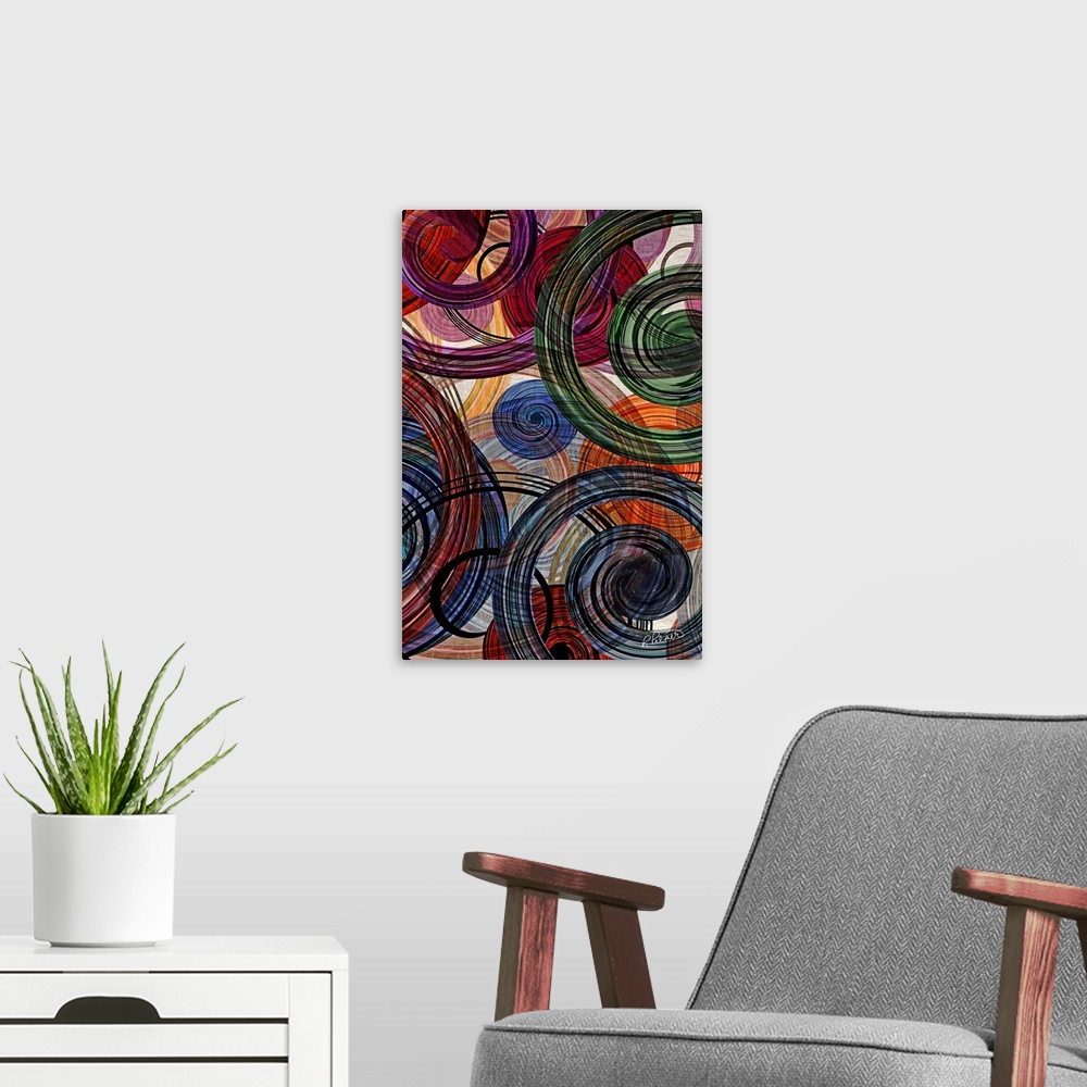 A modern room featuring Swirling Circles Two