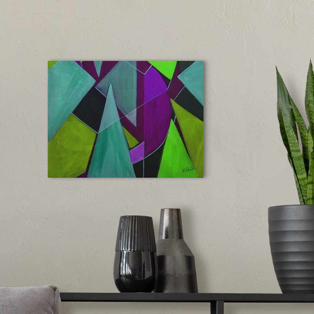 A modern room featuring Triangle Abstract Teal Purple