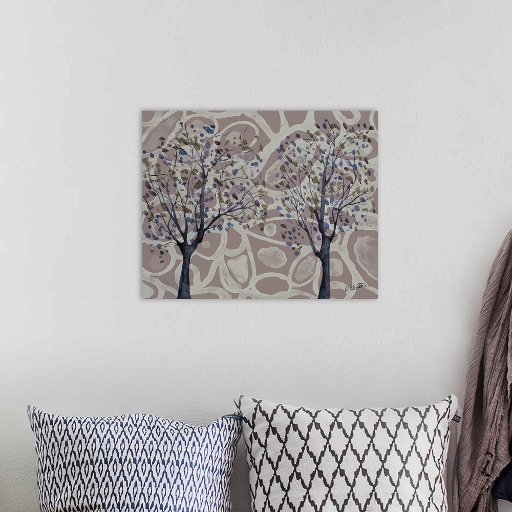 A bohemian room featuring Two Little Blue Trees