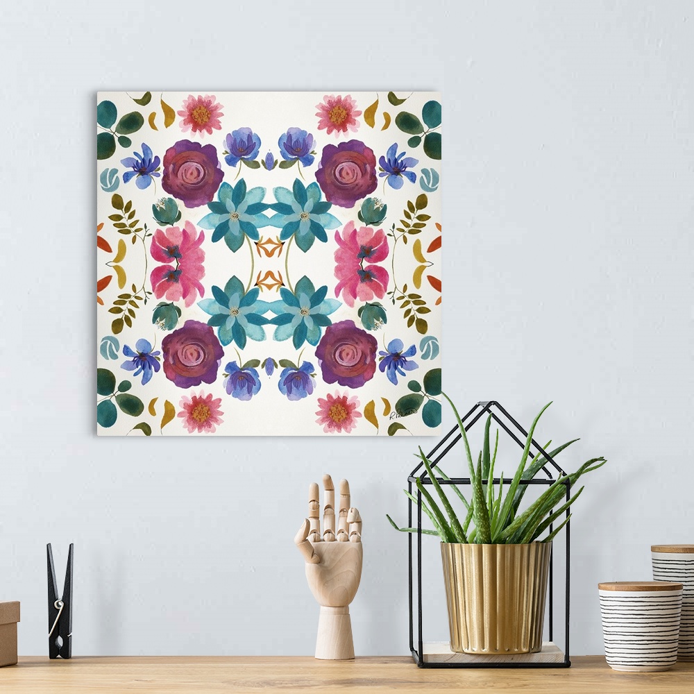 A bohemian room featuring Watercolor Floral Pattern Two