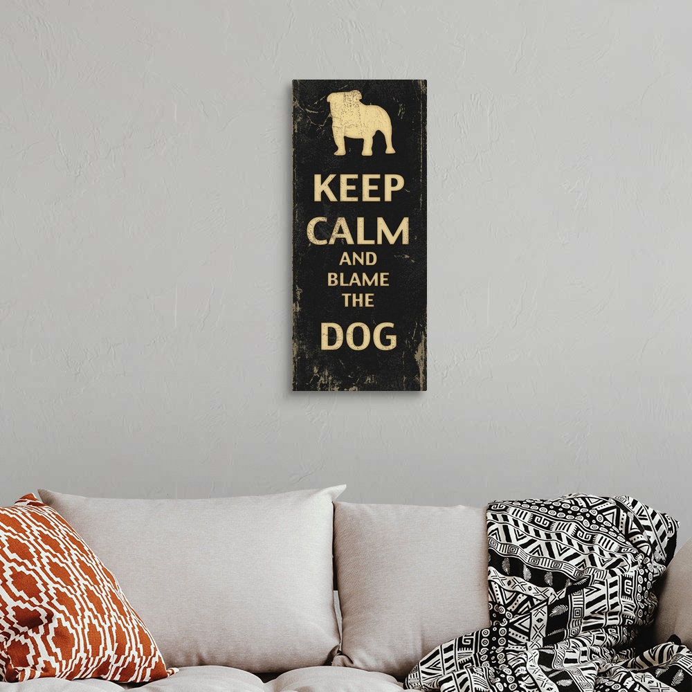 A bohemian room featuring Dog sentiment against a rustic dark background.