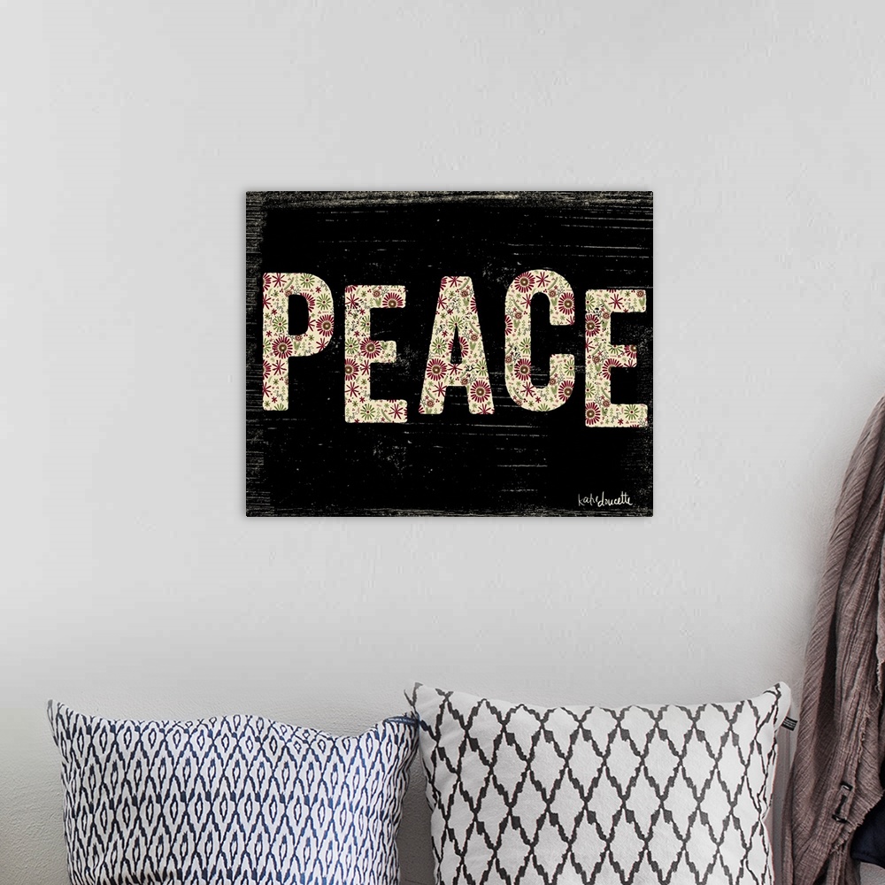 A bohemian room featuring Contemporary holiday themed typography art.