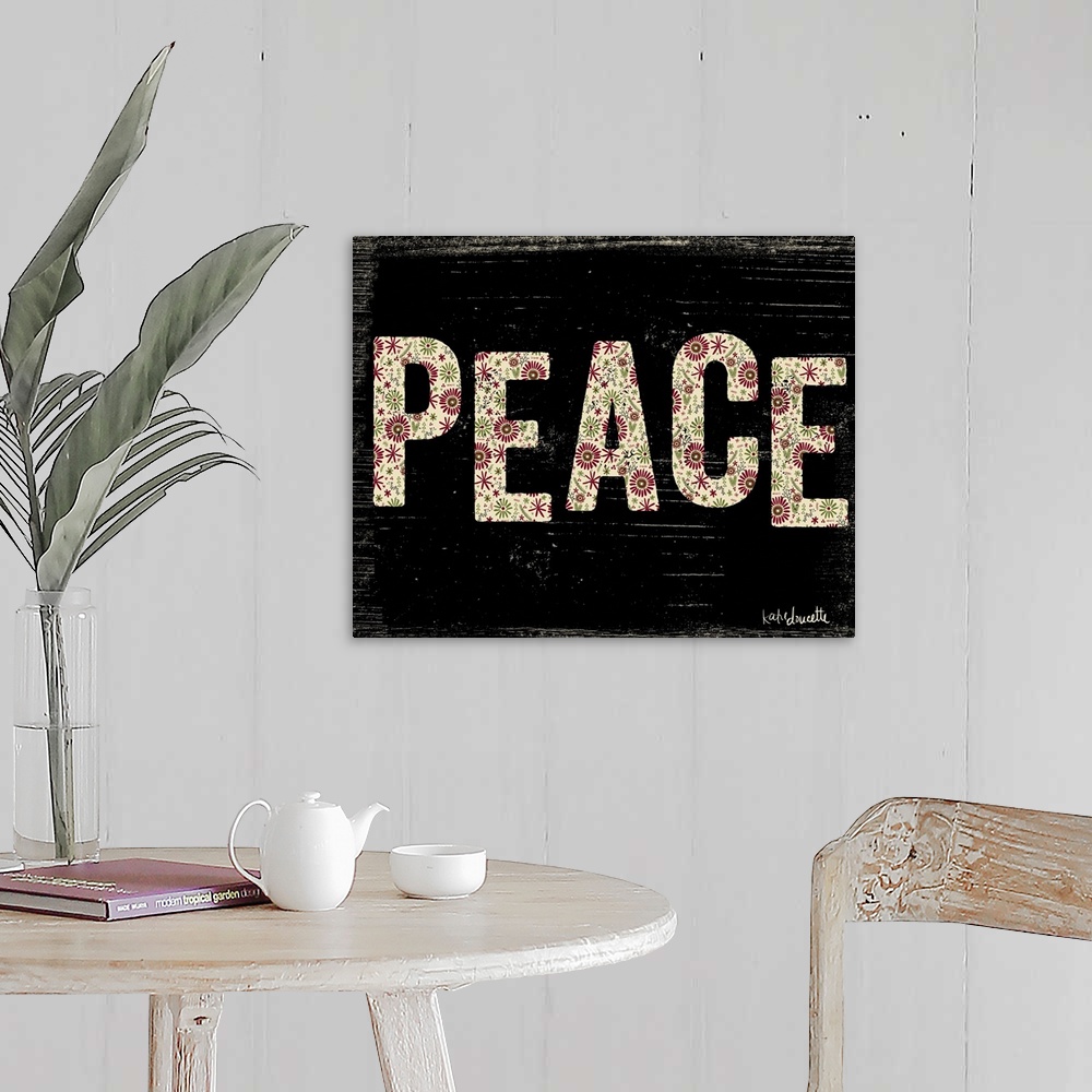 A farmhouse room featuring Contemporary holiday themed typography art.