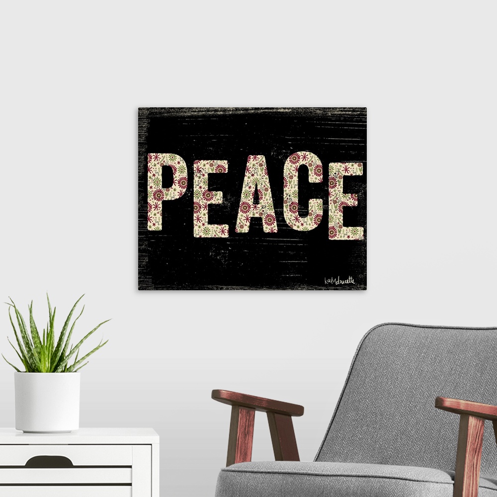 A modern room featuring Contemporary holiday themed typography art.