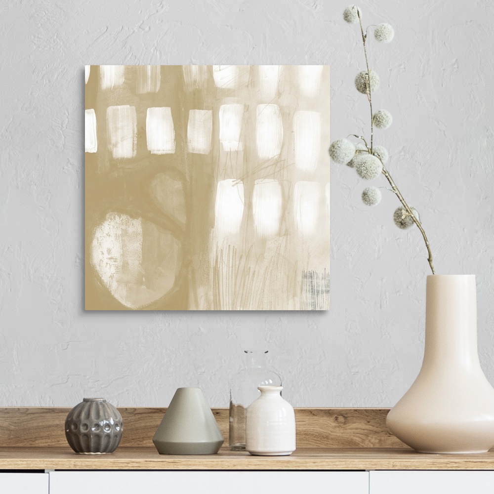 A farmhouse room featuring Contemporary Camel And Ash Abstract VI