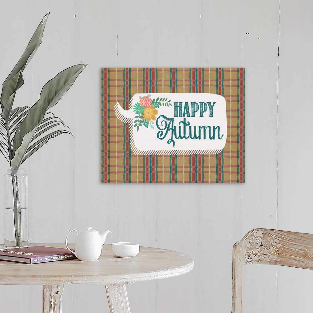 A farmhouse room featuring Autumn home decor artwork.