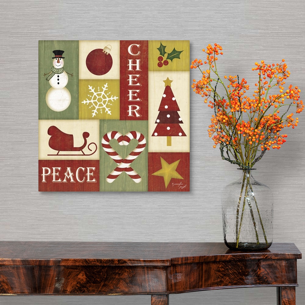 A traditional room featuring Holiday sentiments and designs on a colorful background.