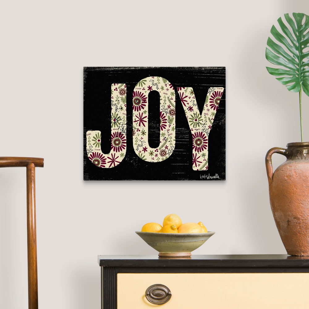 A traditional room featuring Contemporary holiday themed typography art.