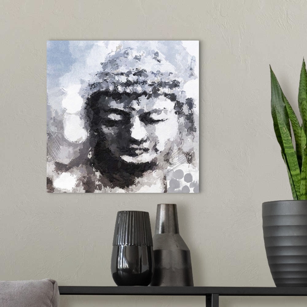 A modern room featuring Peaceful Buddha